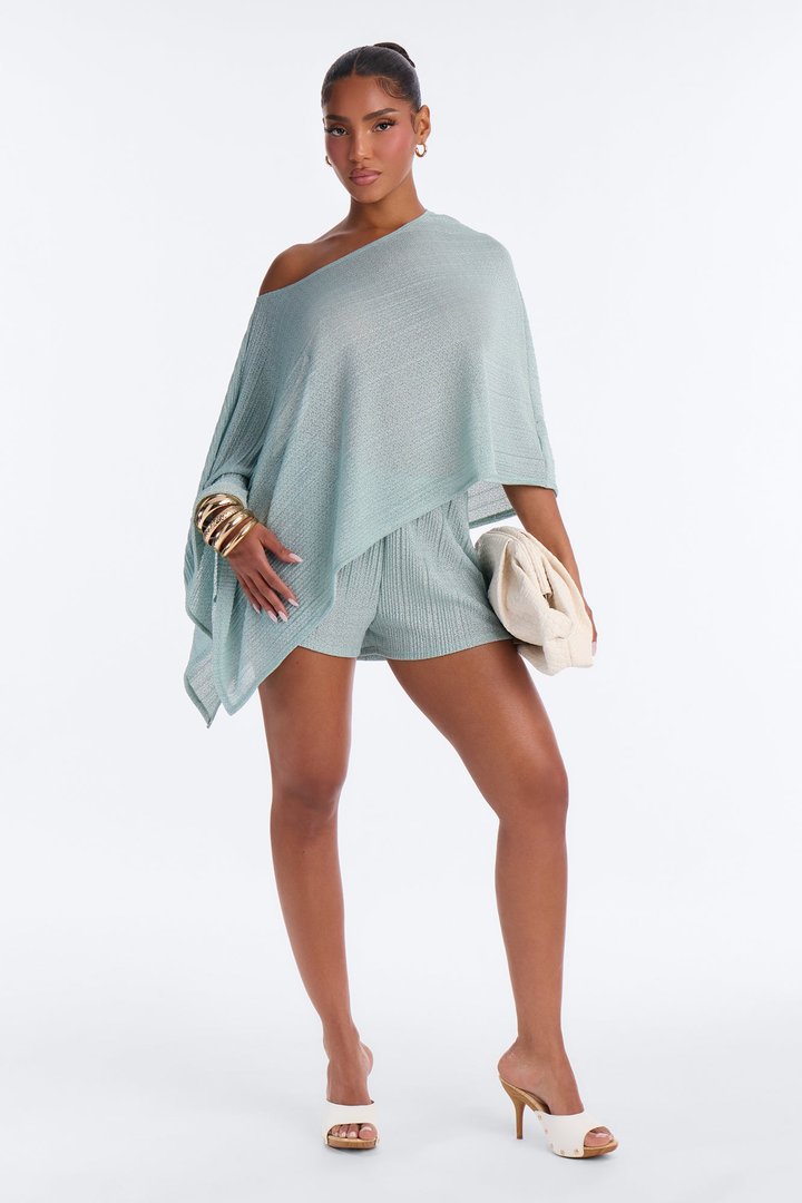 Ella Textured Shimmer Short Set - Aqua