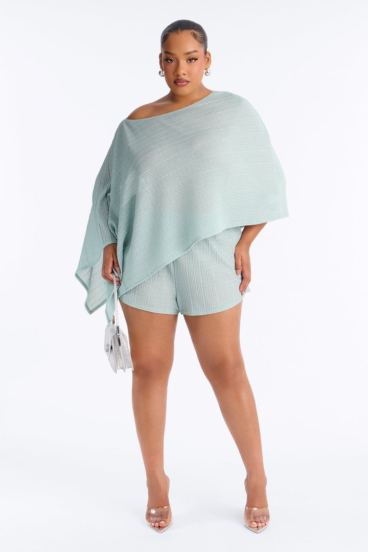 Ella Textured Shimmer Short Set - Aqua