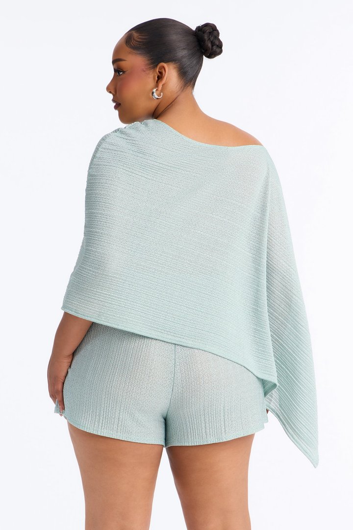 Ella Textured Shimmer Short Set - Aqua