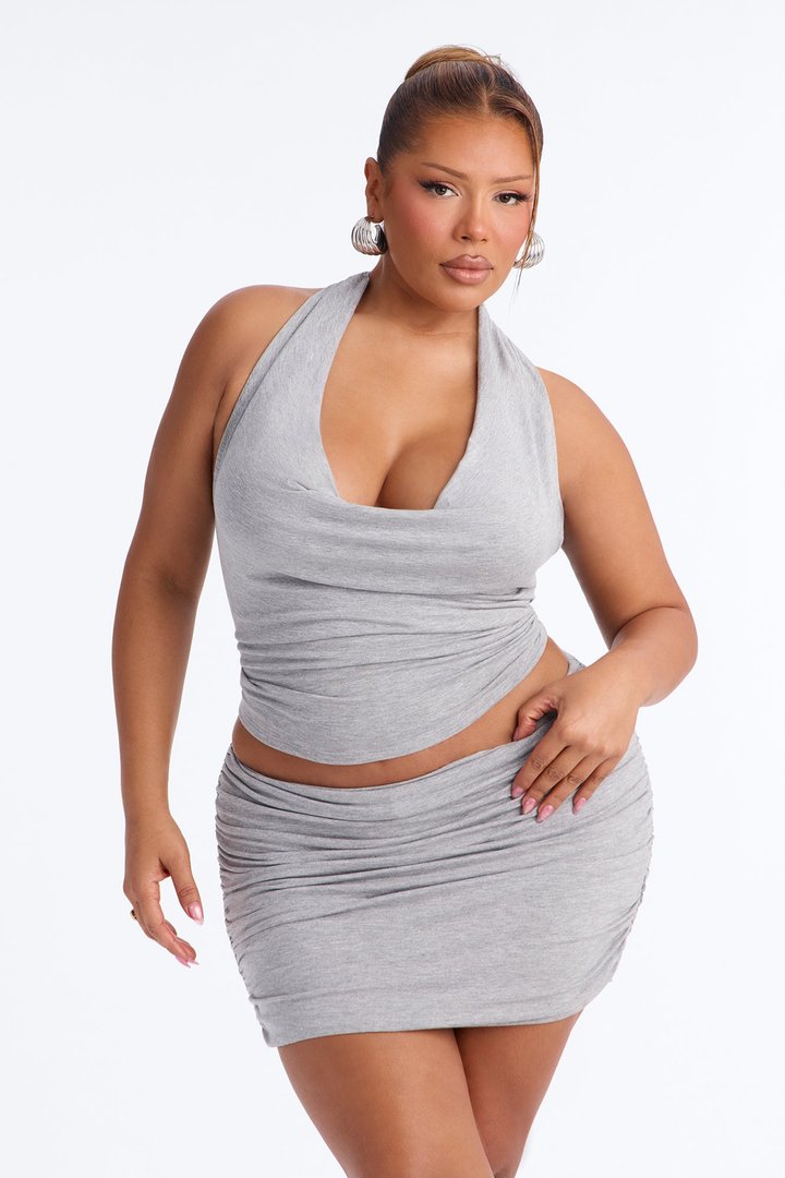 Skye Cowl Neck Mini Skirt Set - Heather Grey