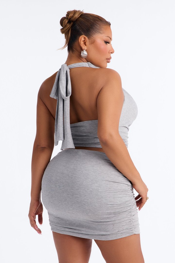 Skye Cowl Neck Mini Skirt Set - Heather Grey
