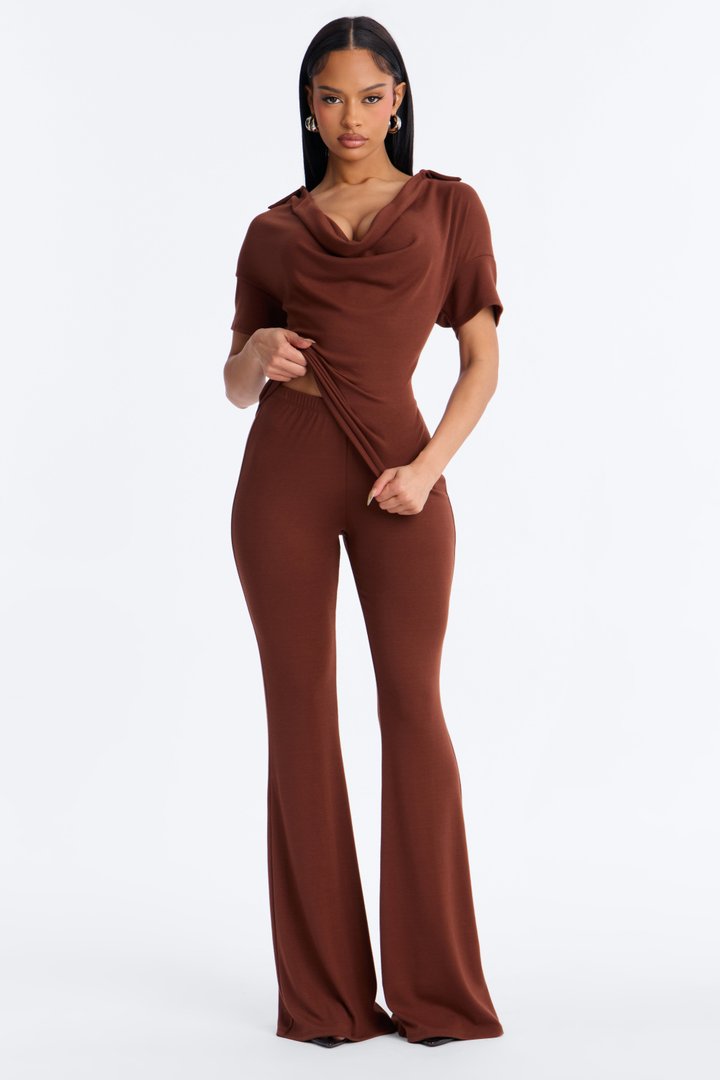 Ariella Cowl Neck Pant Set - Brown