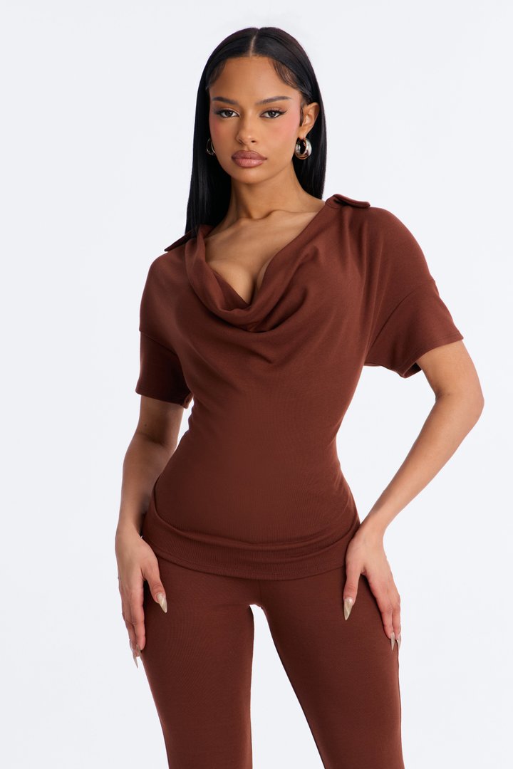Ariella Cowl Neck Pant Set - Brown