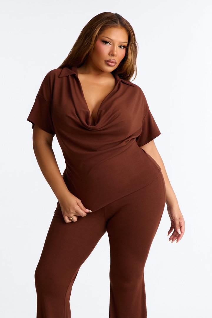Ariella Cowl Neck Pant Set - Brown