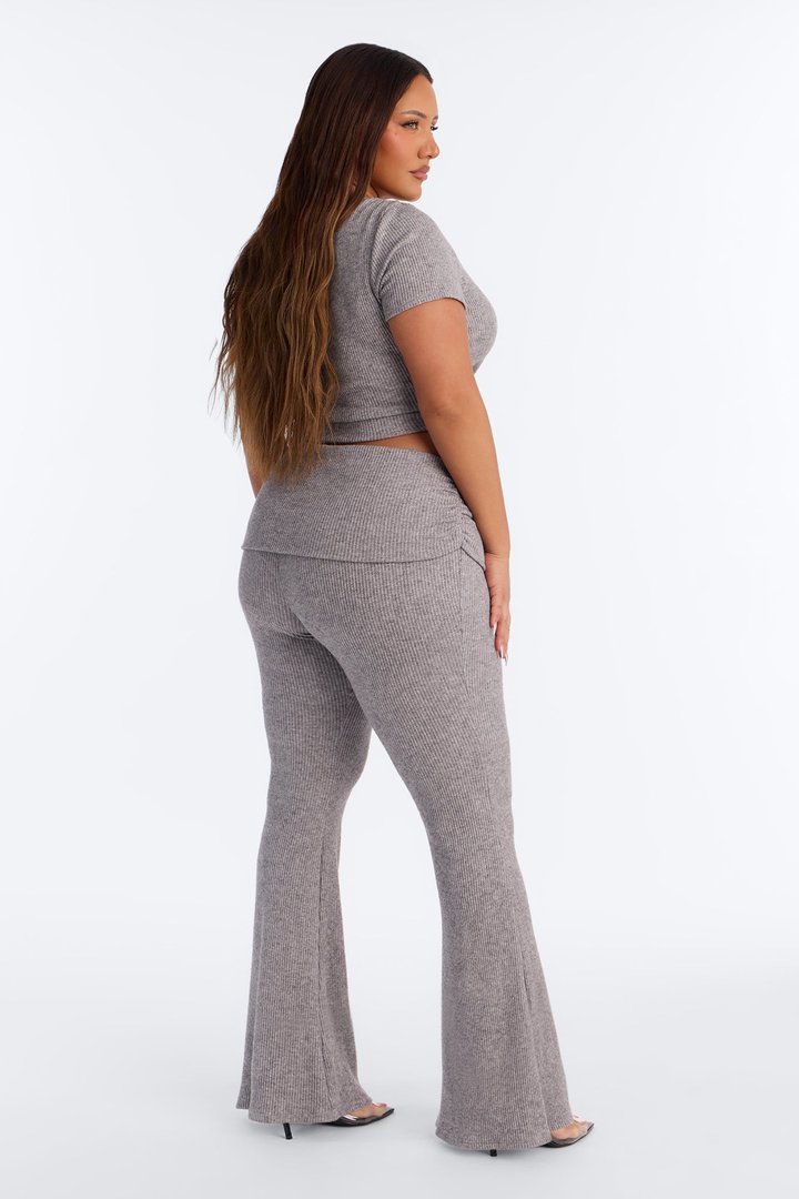 Margot Off Shoulder Ribbed Pant Set - Heather Grey