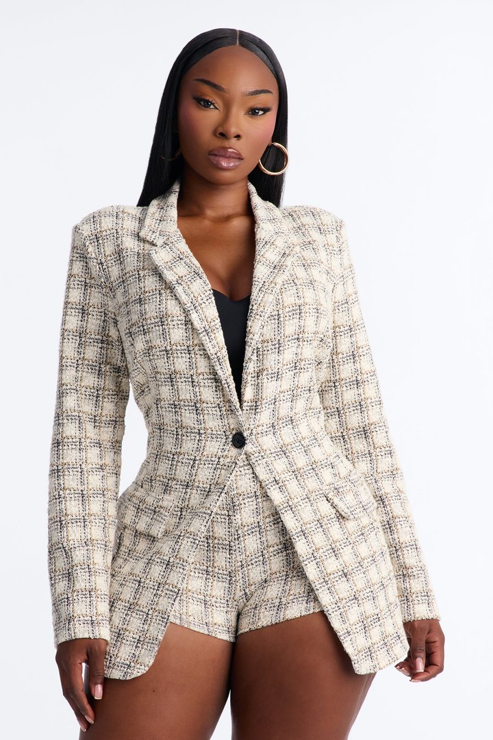 Bianca Knit Tweed Short Set - Cream/combo