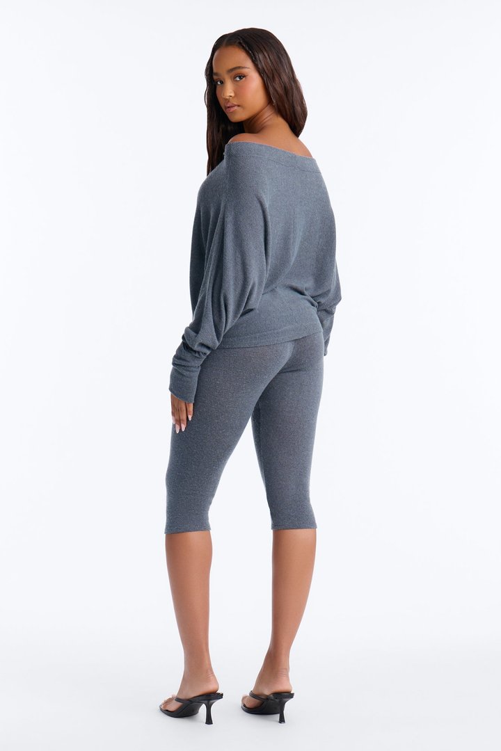 Clara Off Shoulder Hacci Capri Set - Grey