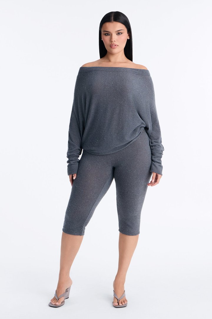 Clara Off Shoulder Hacci Capri Set - Grey