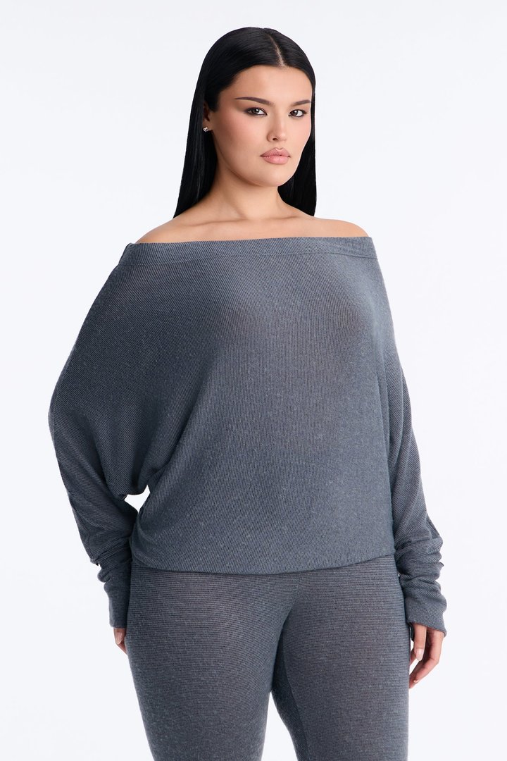 Clara Off Shoulder Hacci Capri Set - Grey