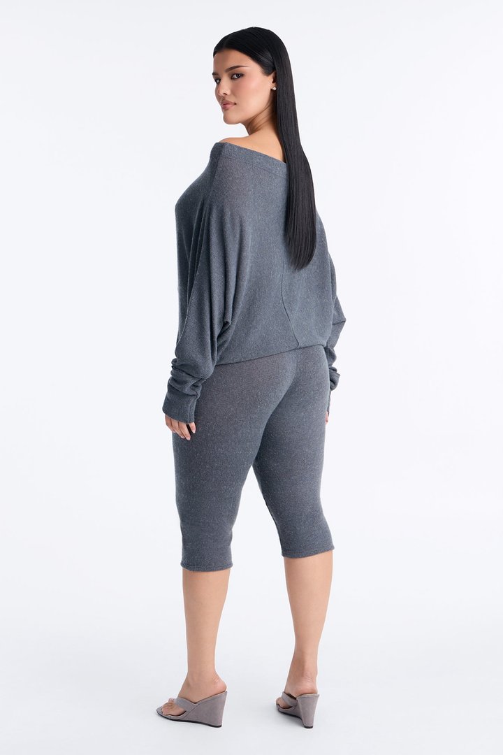 Clara Off Shoulder Hacci Capri Set - Grey