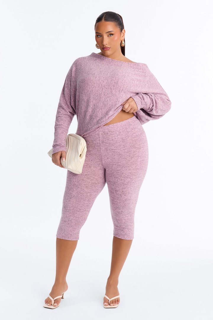 Clara Off Shoulder Hacci Capri Set - Pink