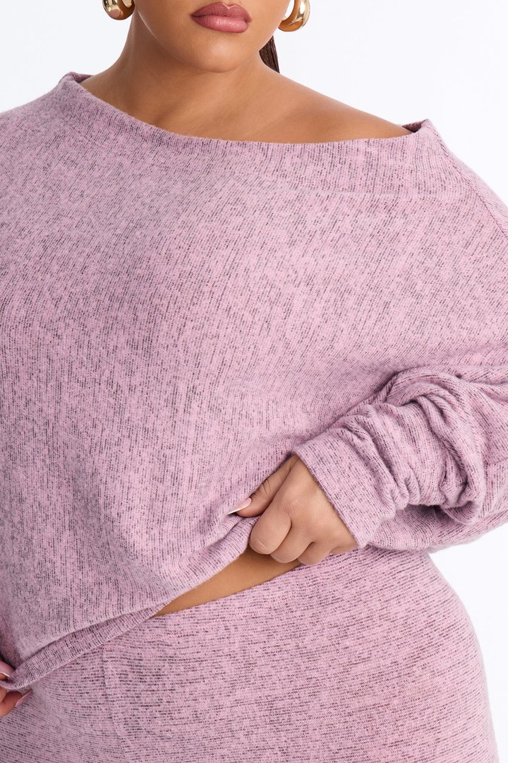Clara Off Shoulder Hacci Capri Set - Pink
