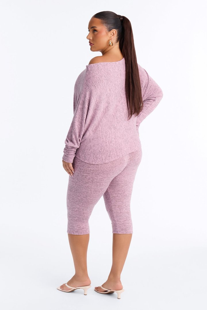 Clara Off Shoulder Hacci Capri Set - Pink