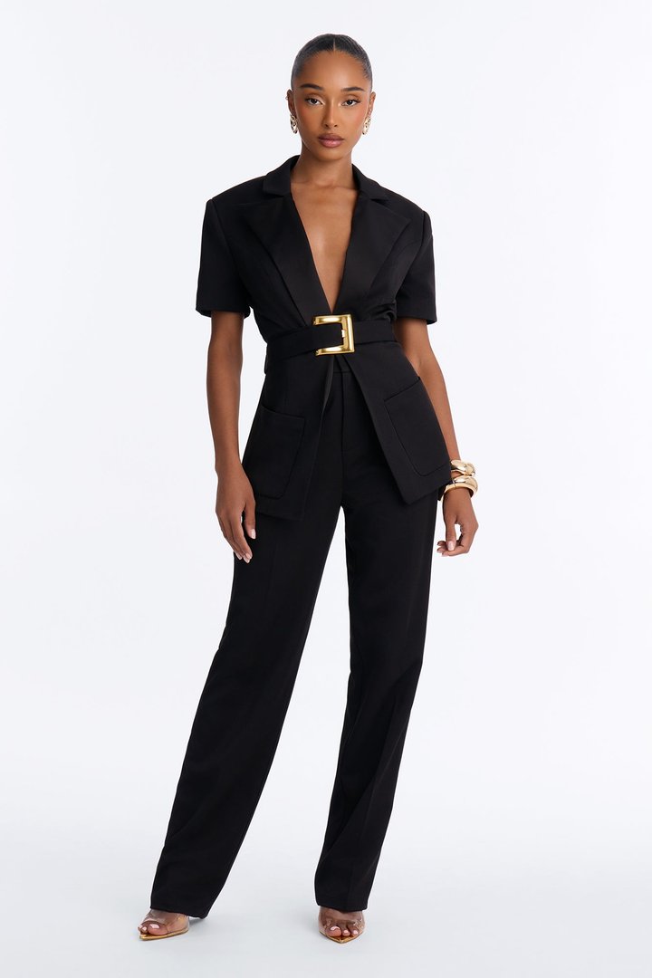 Serving Business Belted Pant Set - Black