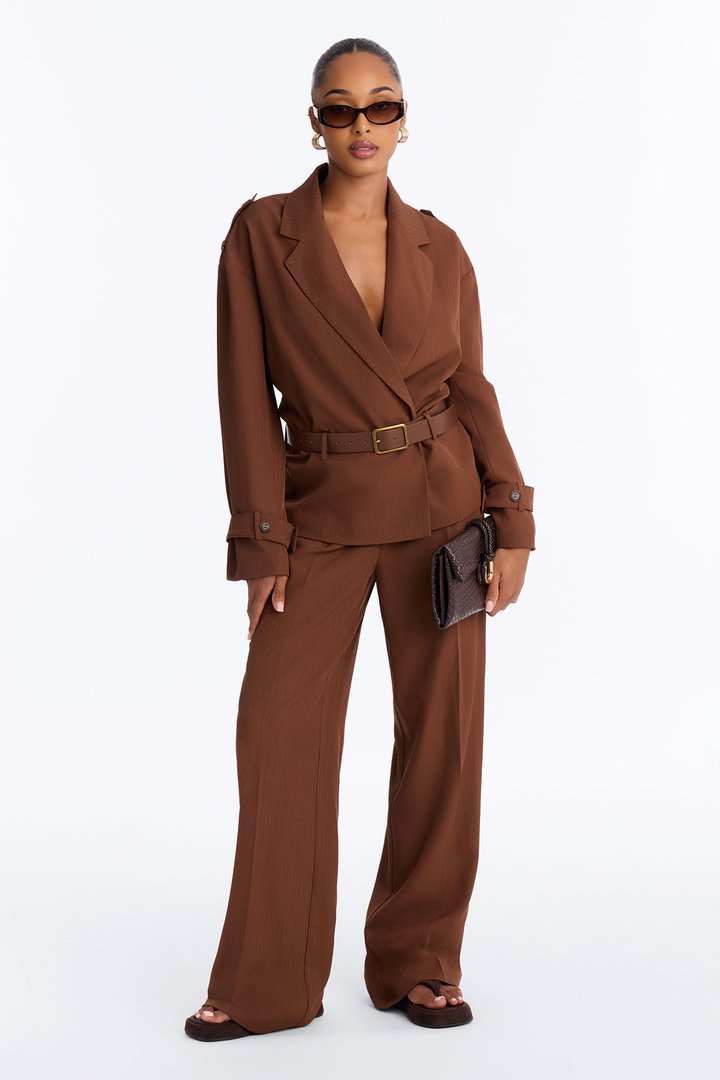 Boss Leader Belted Blazer Pant Set - Brown