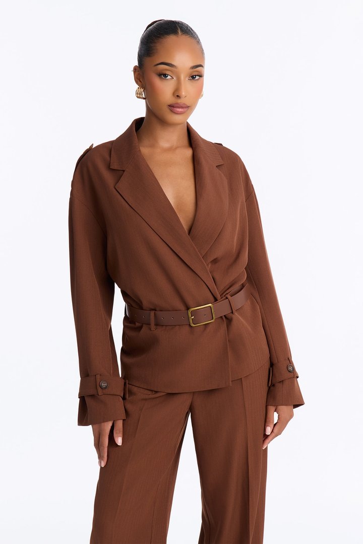 Boss Leader Belted Blazer Pant Set - Brown
