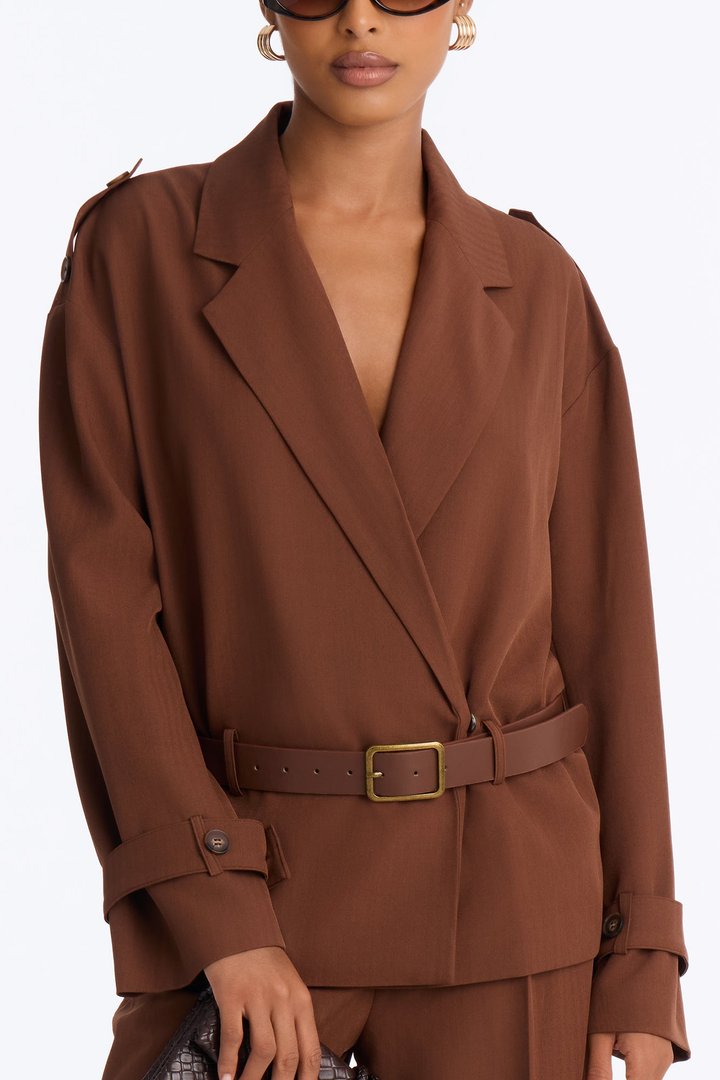 Boss Leader Belted Blazer Pant Set - Brown
