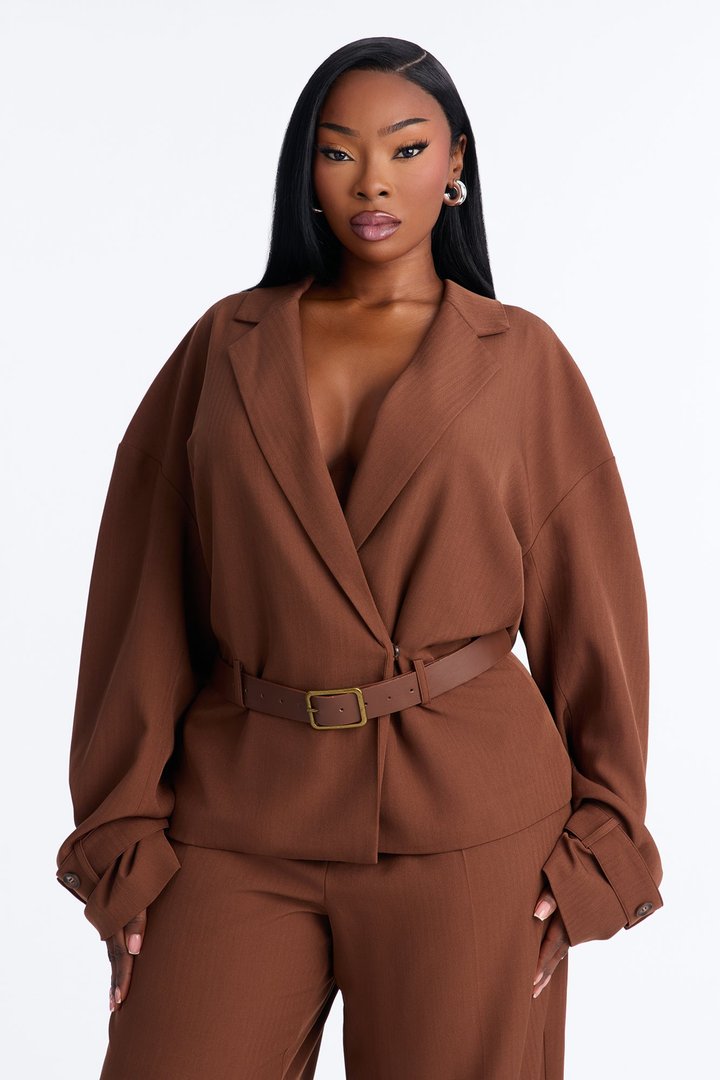 Boss Leader Belted Blazer Pant Set - Brown