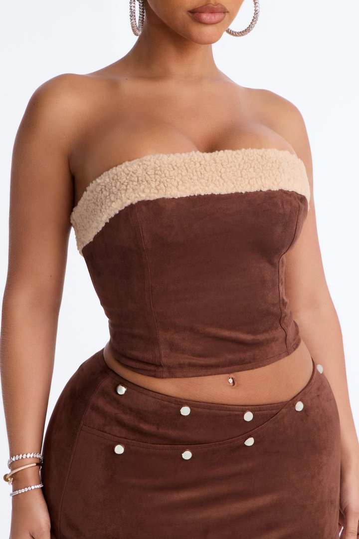 Greta Faux Suede Skirt Set - Brown