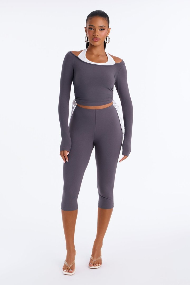 Out Of Time Layered Capri Set - Charcoal