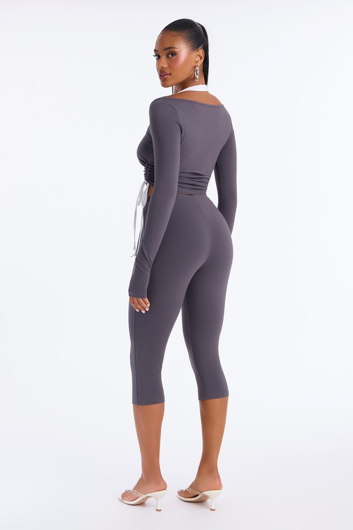 Out Of Time Layered Capri Set - Charcoal