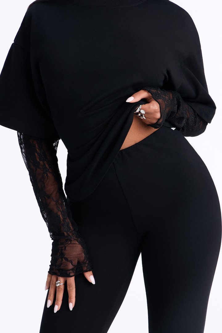 Lia Lace Sleeve Capri Set - Black
