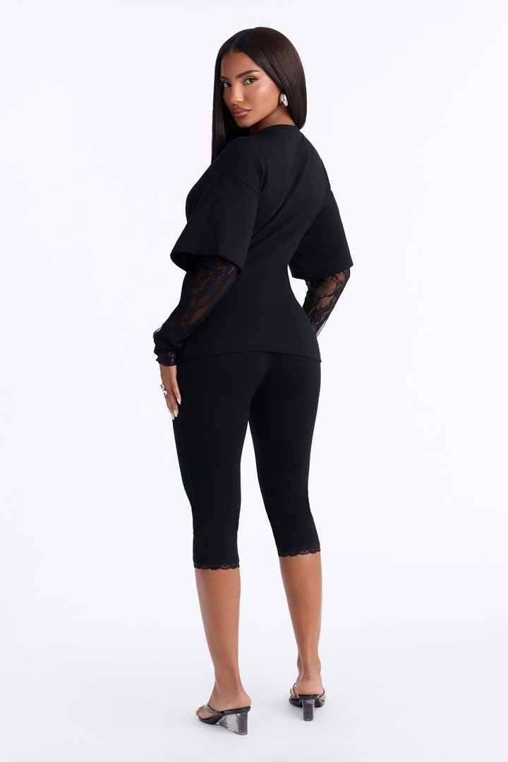 Lia Lace Sleeve Capri Set - Black