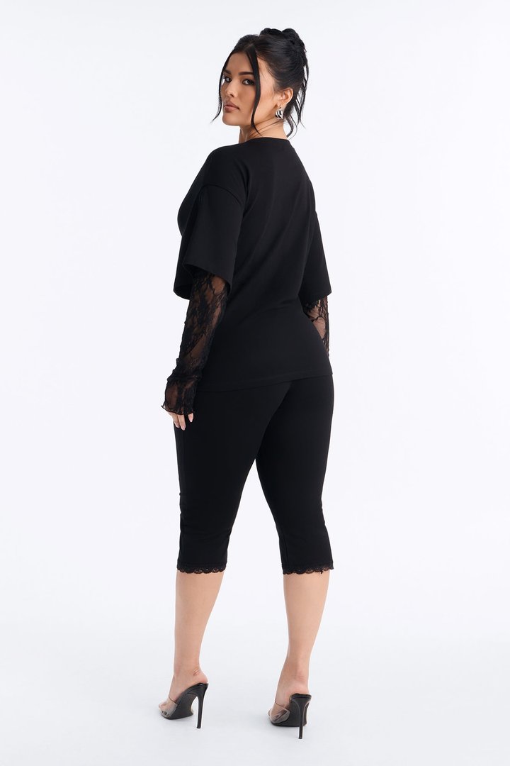 Lia Lace Sleeve Capri Set - Black