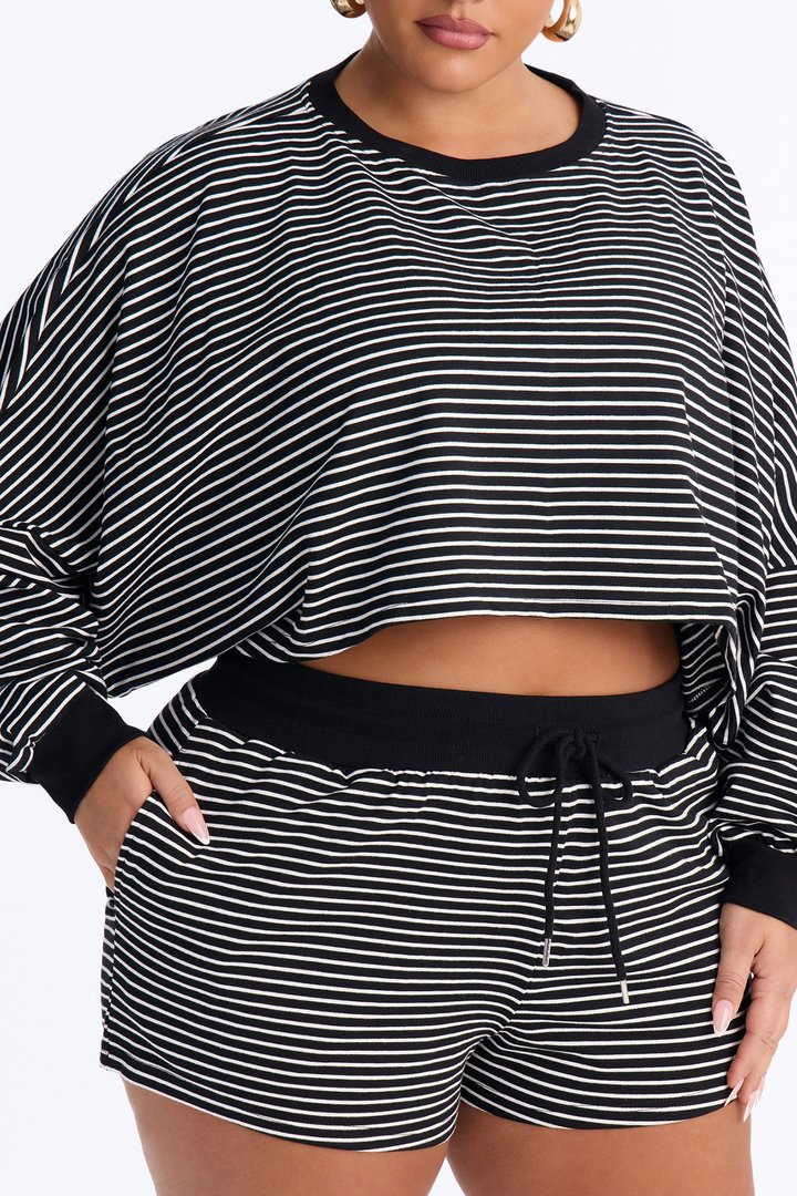 Stripes And Secrets French Terry Short Set - Black/White