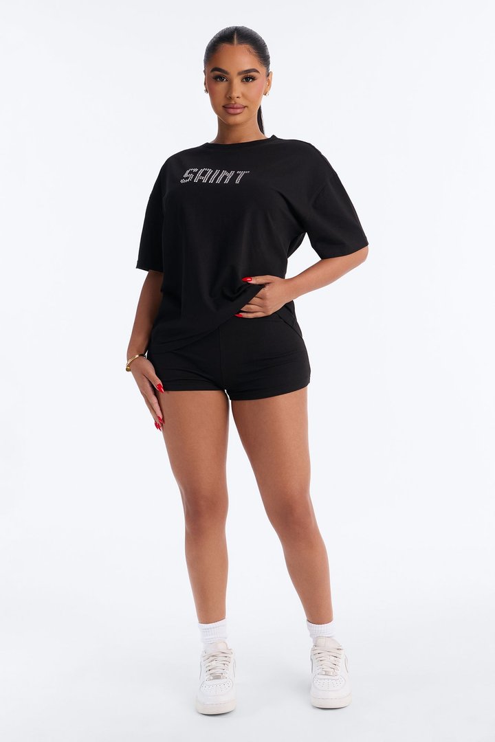 Saint Girl Rhinestone Short Set - Black
