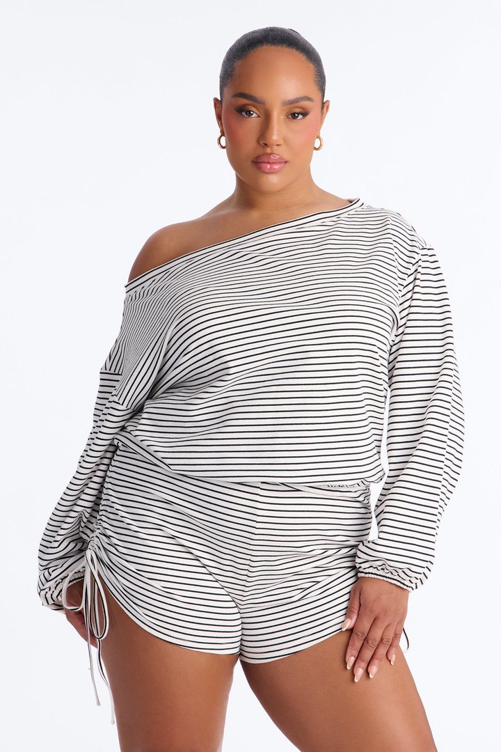 Simple Pleasures Off Shoulder Striped Romper - White/Black
