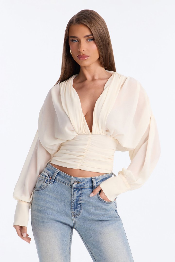 Lynna Ruched Chiffon Blouse - Ivory