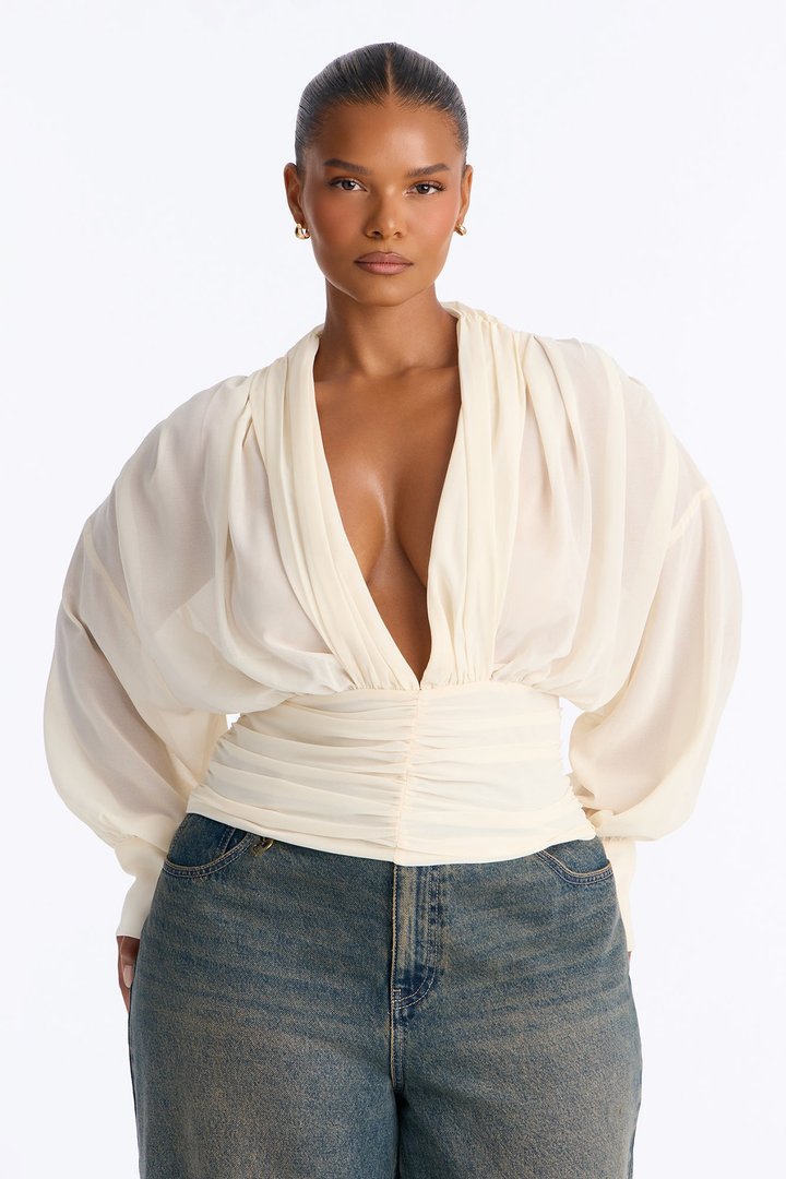 Lynna Ruched Chiffon Blouse - Ivory