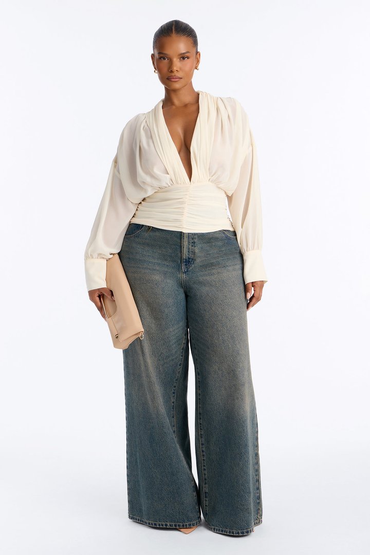 Lynna Ruched Chiffon Blouse - Ivory