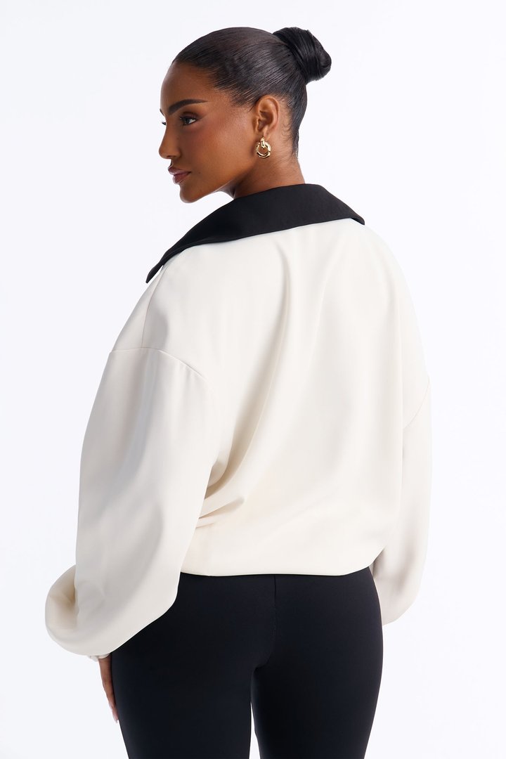 Keep You Contrast Collar Blouse - Cream/combo