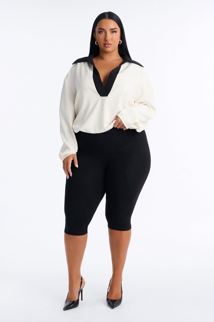 Keep You Contrast Collar Blouse - Cream/combo
