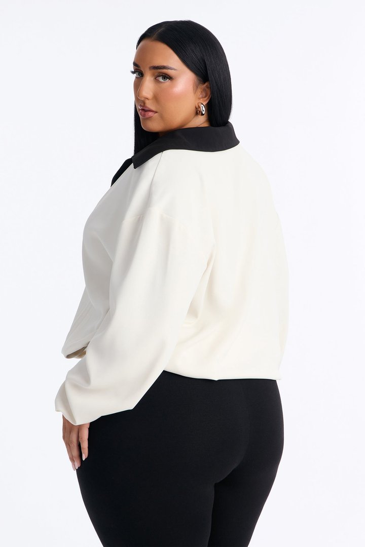 Keep You Contrast Collar Blouse - Cream/combo