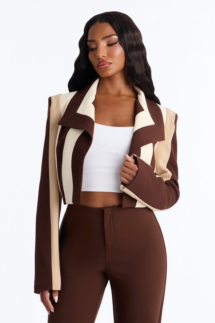 Playing Mind Games Cropped Blazer - Beige/Brown