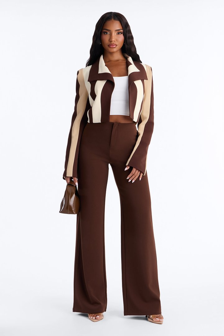 Playing Mind Games Cropped Blazer - Beige/Brown