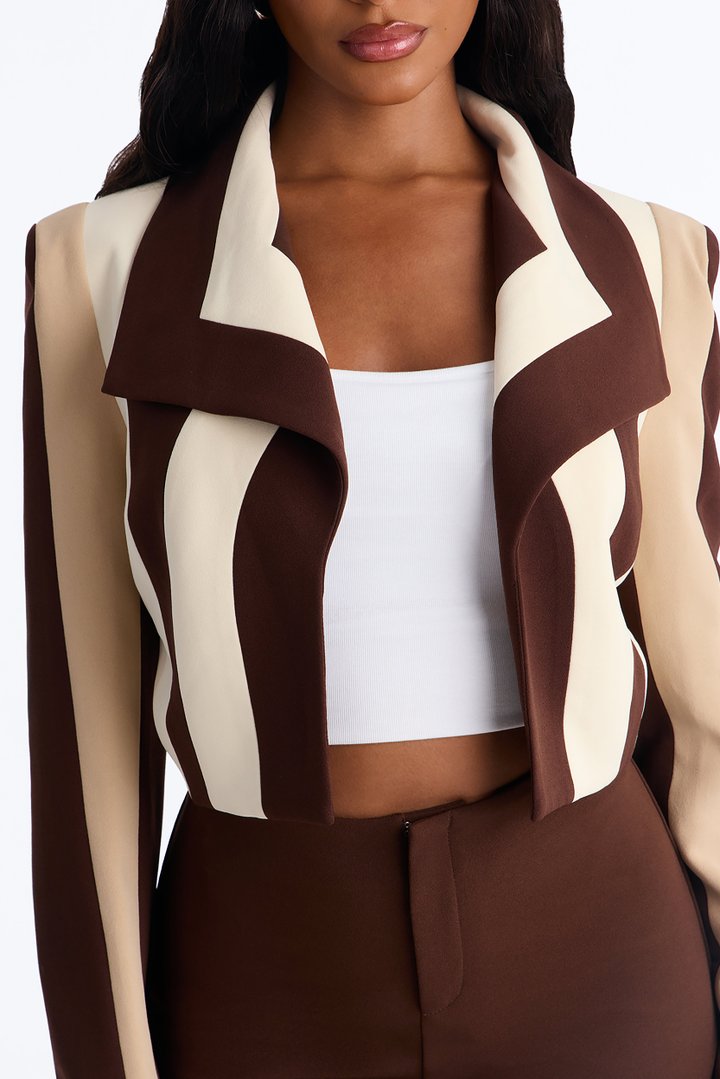 Playing Mind Games Cropped Blazer - Beige/Brown