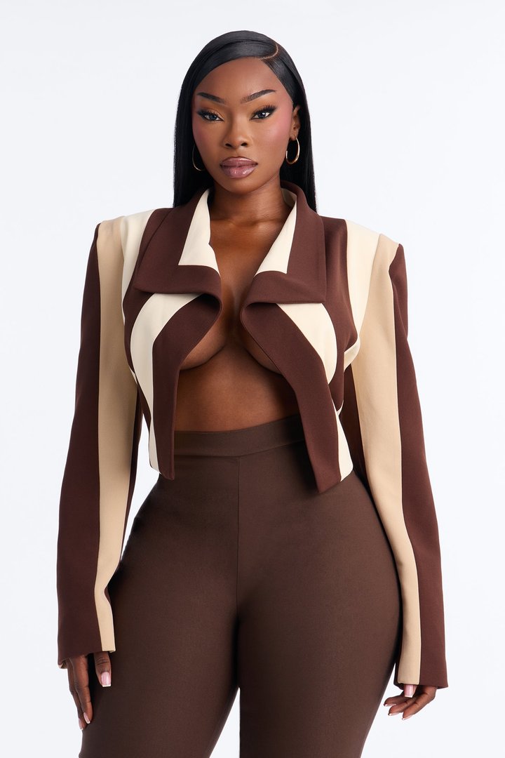 Playing Mind Games Cropped Blazer - Beige/Brown