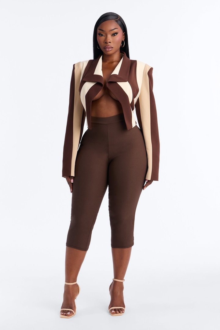 Playing Mind Games Cropped Blazer - Beige/Brown