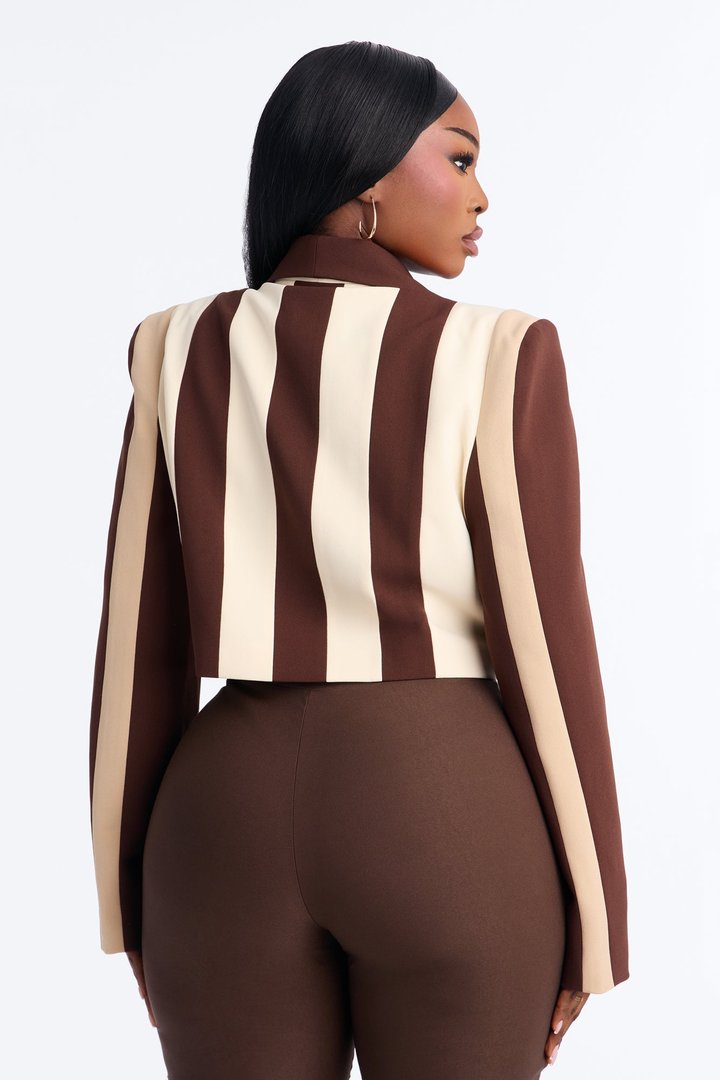 Playing Mind Games Cropped Blazer - Beige/Brown