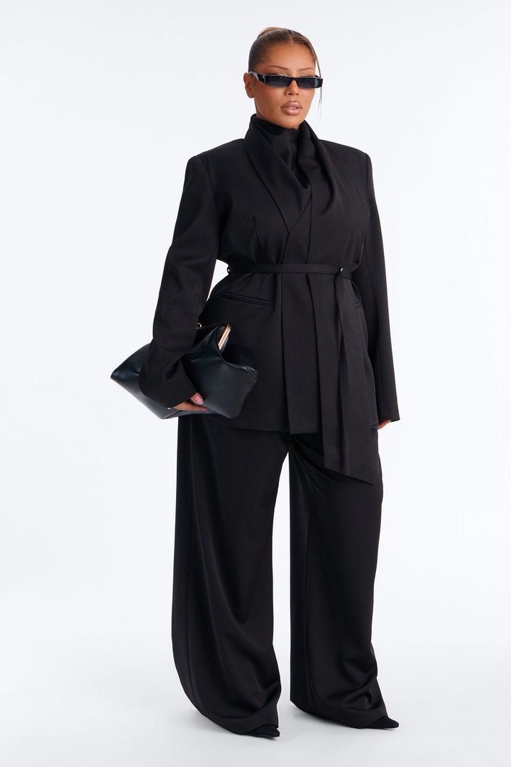 Not Your Secretary Scarf Belted Blazer - Black