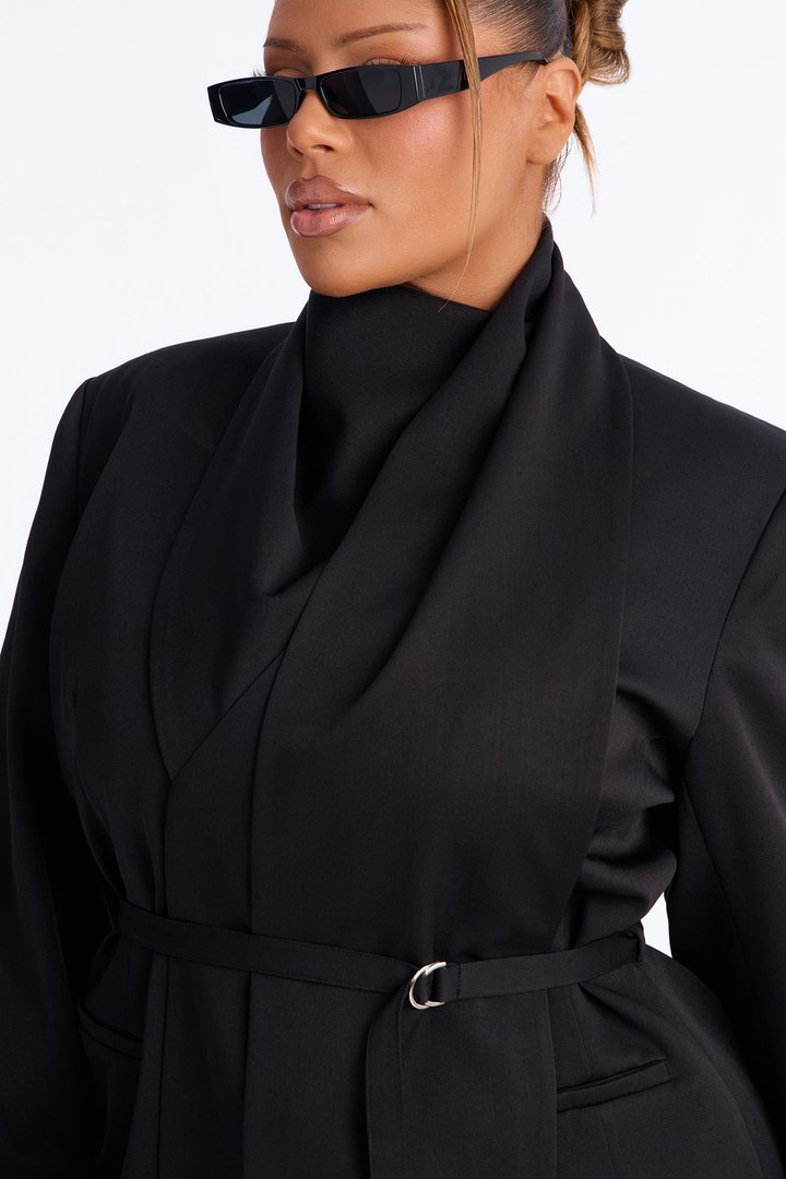 Not Your Secretary Scarf Belted Blazer - Black