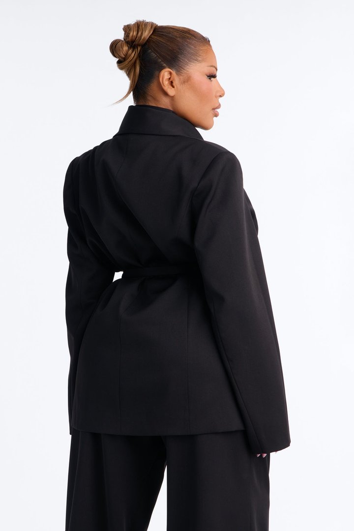 Not Your Secretary Scarf Belted Blazer - Black