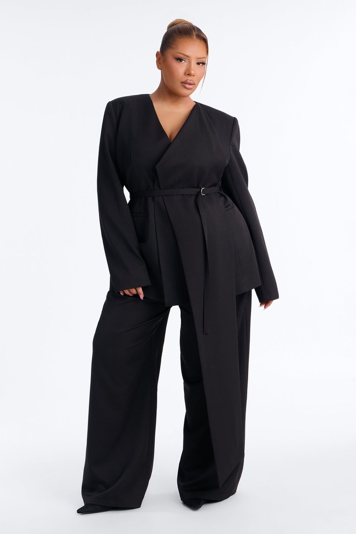 Not Your Secretary Scarf Belted Blazer - Black