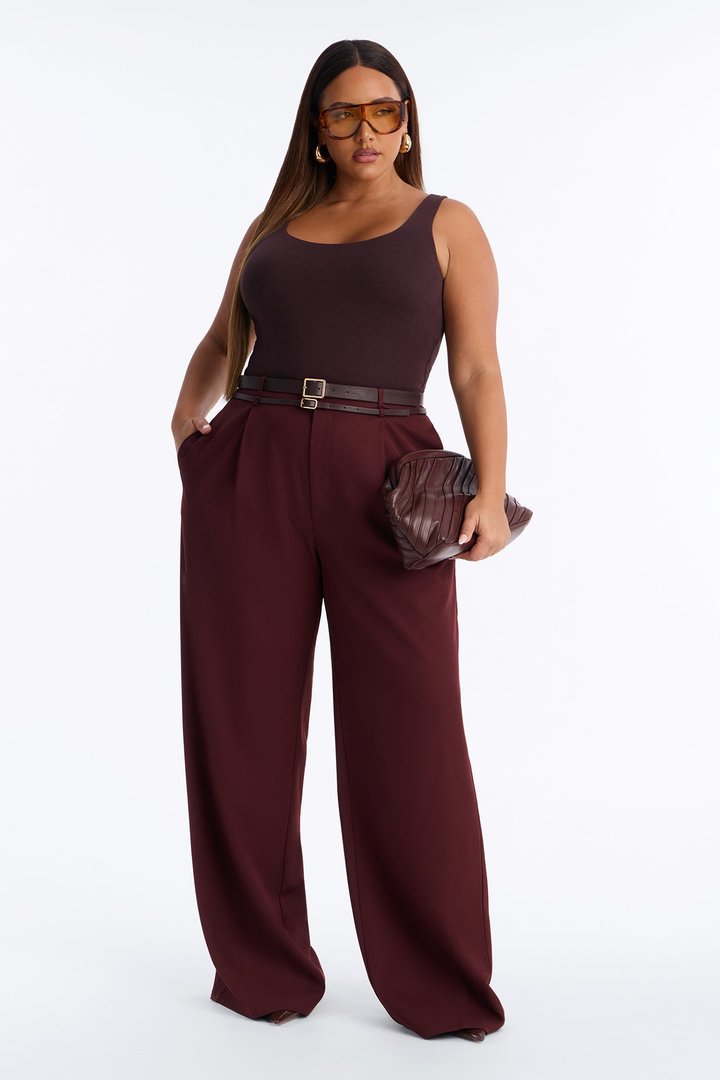 Tall Geraldine Belted Wide Leg Trousers - Wine