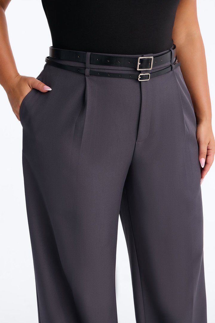 Geraldine Belted Wide Leg Trousers 33″ - Charcoal