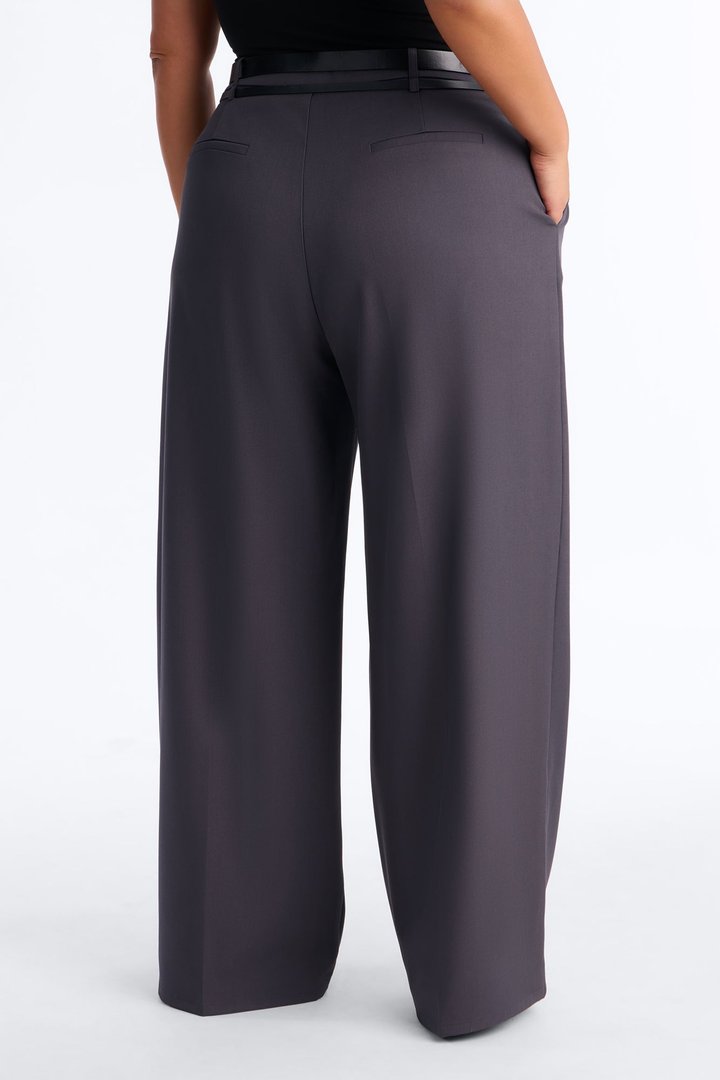 Geraldine Belted Wide Leg Trousers 33″ - Charcoal